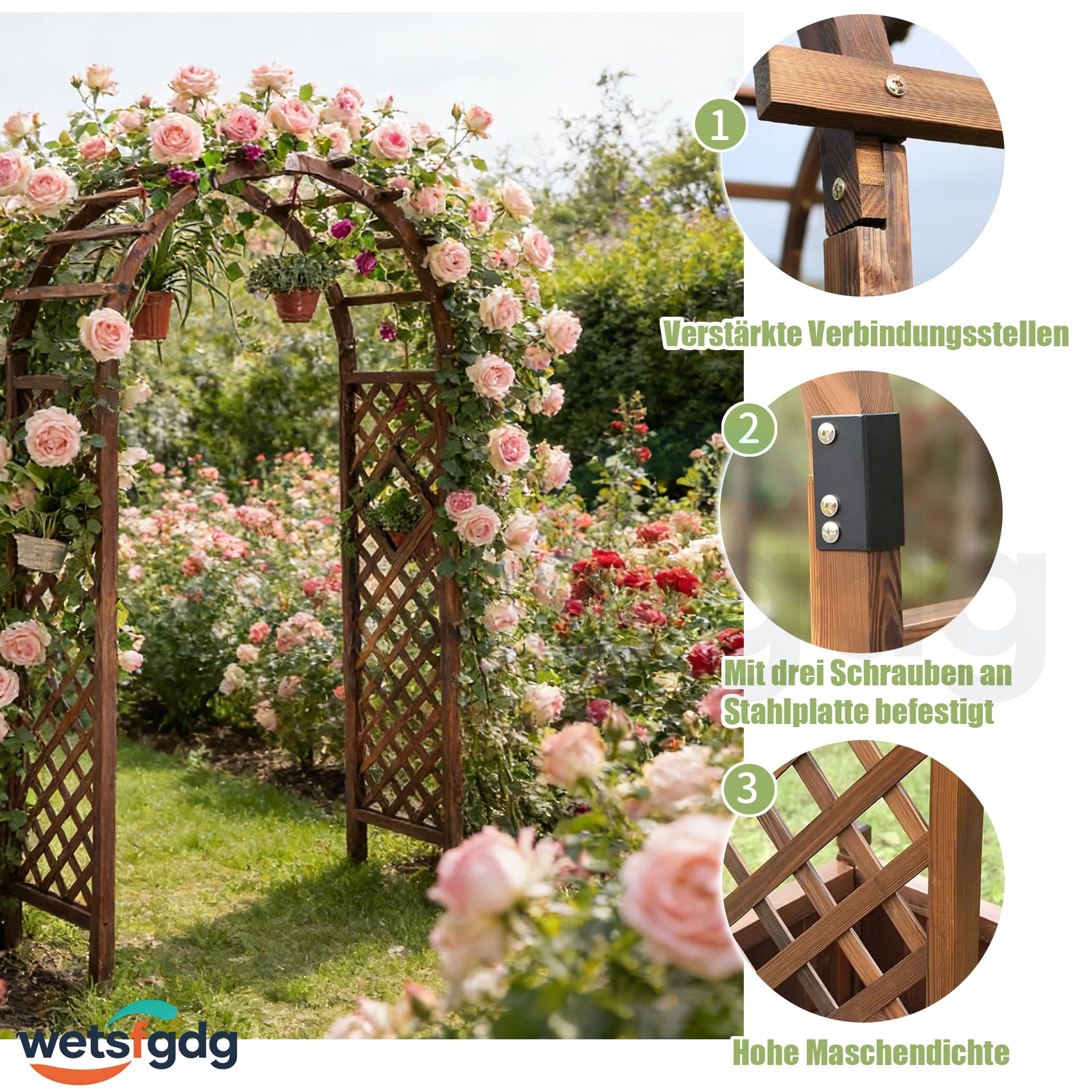Rosenbogen Schmal mit Tür,Gartenbogen,freistehende Rankhilfe mit Rundbogen,wetterfest,für romantische Gartengestaltung,Hochzeit und als Eyecatcher auf der Terrasse(160x50x235cm)