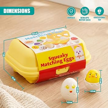 The Magic Toy Shop Squeaky Matching Eggs Toy - Colour & Shape Sorter Puzzle in Carton with 6 Squeaky Chicks for Motor Skills, Sensory Learning & Easter Gifts for Babies & Toddlers