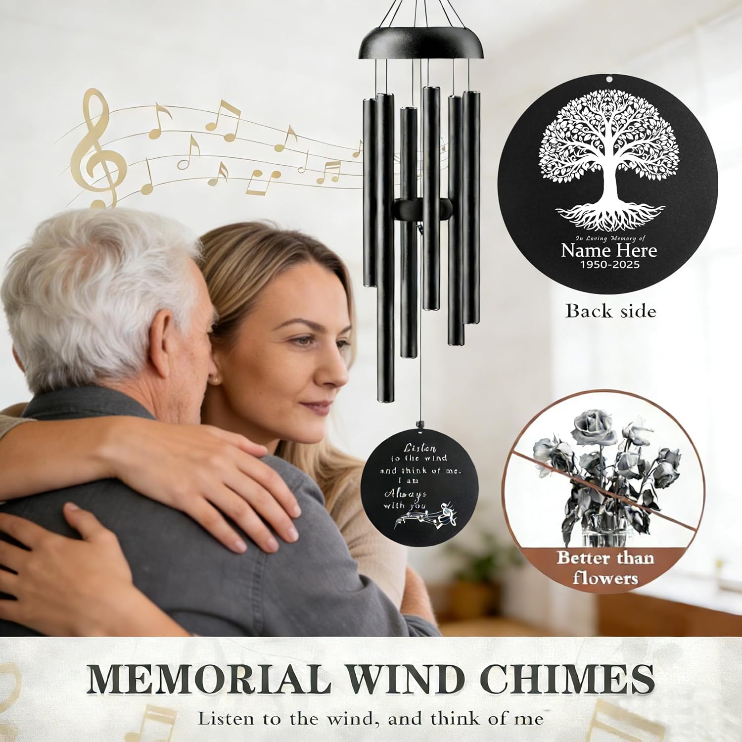 Personalized Custom Memorial Wind Chimes with Name & Date Keepsake,Sympathy Gifts Wind Chime for Loss of Loved One, 32inch Funeral Windchime Outside, in Loving Memory of Mom/Dad