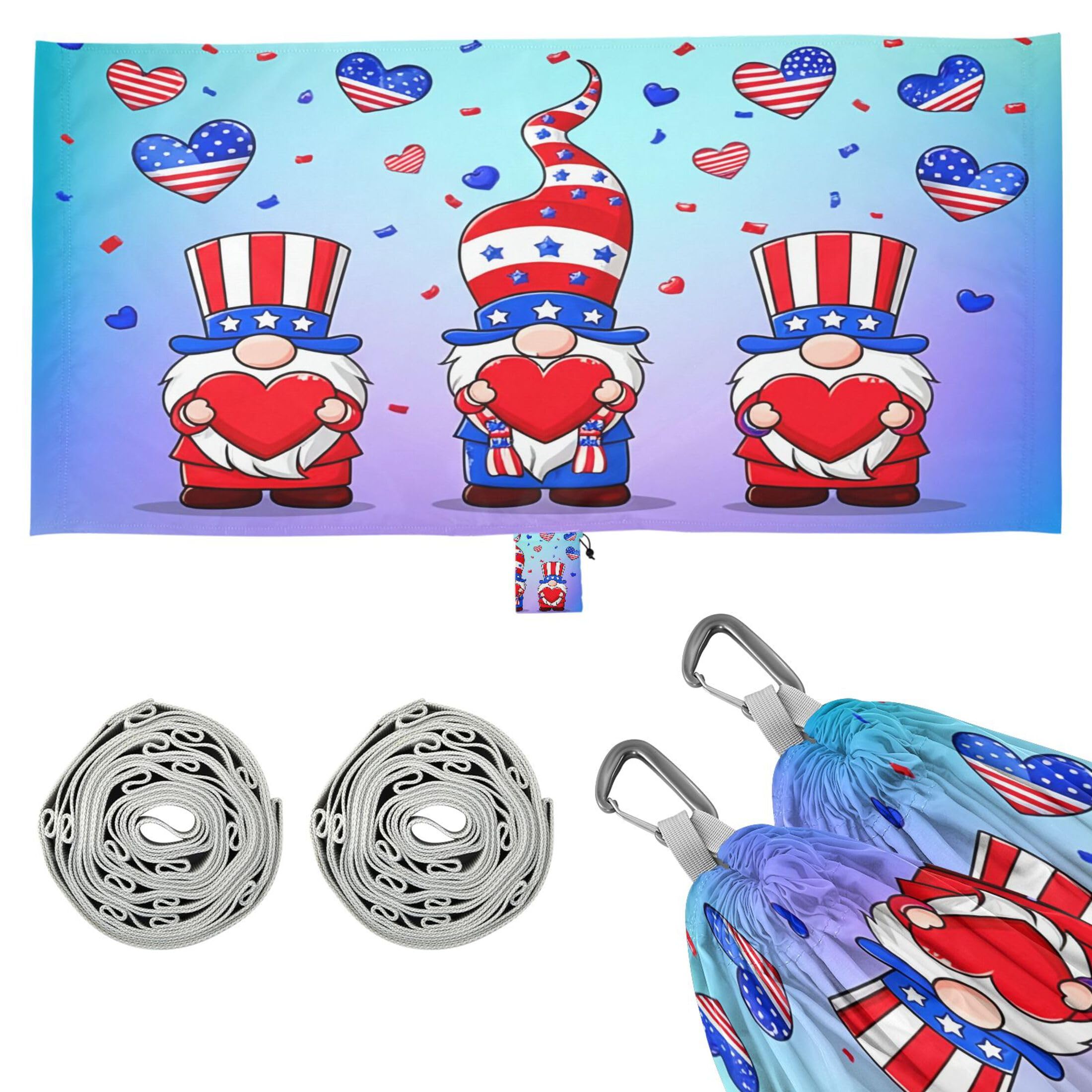 Takiito Cartoon Gnomes Hammock 330 lb Capacity Travel Camping Hammock with Tree Straps, Portable Lightweight for Outdoor Beach Backpacking Backyard Patio