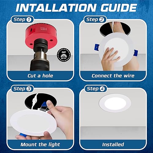 Miniatura 6 de Luz empotrable LED ultrafina de 4 pulgadas con caja de conexiones (paquete de 6) luz descendente de oblea regulable sin lata, 5CCT seleccionable