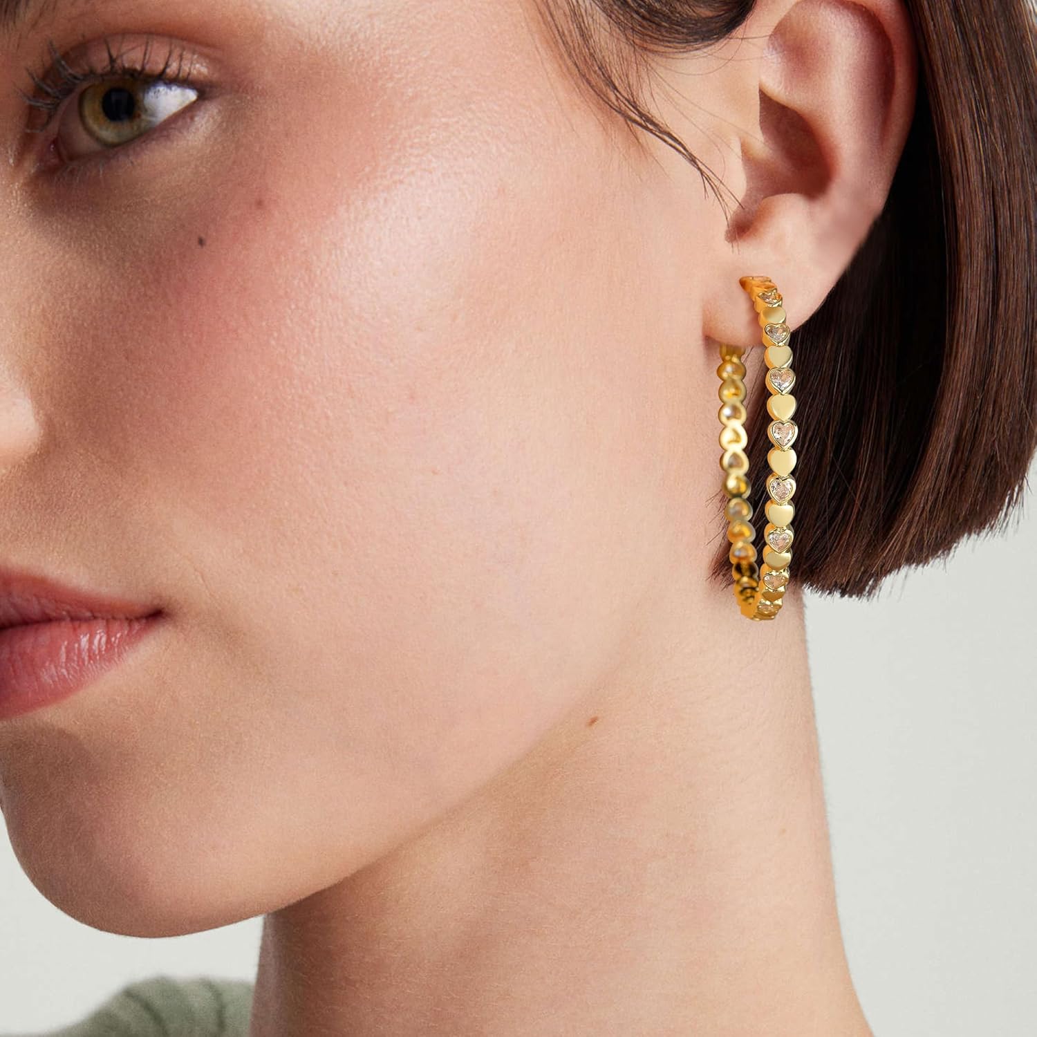 OOOPEL Heart Cubic Zirconia Large Hoop Earrings for Womens 925 Silver 14k Gold Plated Hypoallergenic Rhinestone Hoops Earring Sparkly Jewelry Gift 30/40/50/60mm - Image 2