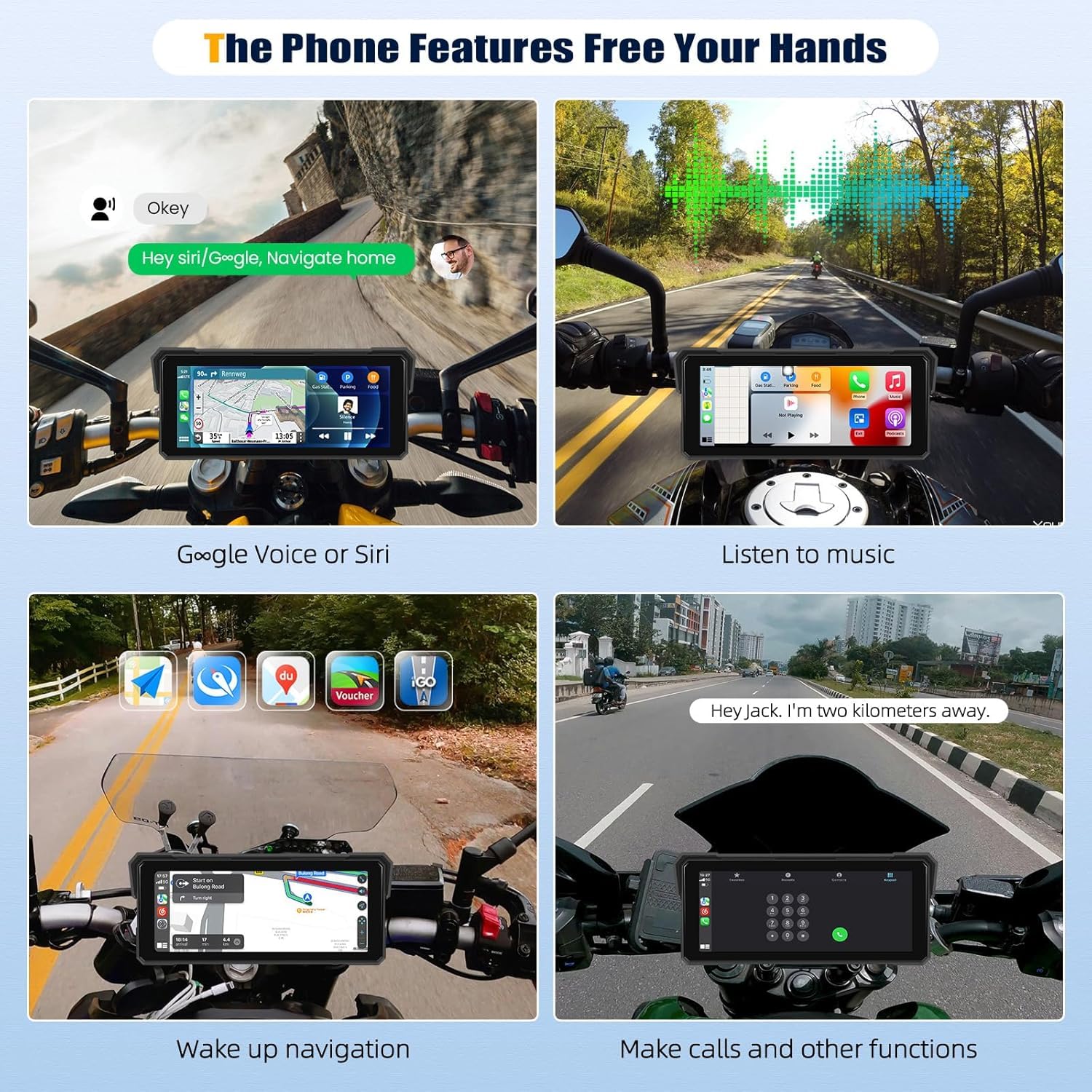 SIXTOP Écran Carplay pour Moto, CarPlay et Android Auto sans Fil pour Moto, Écran Tactile Étanche de 8,1 Pouces, Audio Bluetooth, Navigation GPS, Égaliseur, Siri