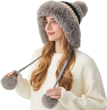 HUAMULAN Women Winter Sherpa Beanie Hats Knit Fleece Lined Ear Flaps