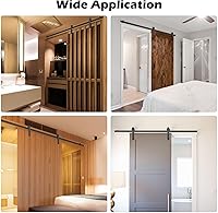 Vista 8 de Aquaterior Kit de herrajes para puerta corrediza de granero de 6.6 pies, resistente para colgar gabinetes, rodillos de riel de riel de riel, fácil