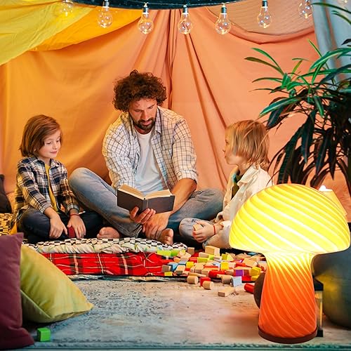Miniatura 7 de UBOORY Lámpara de mesa de hongo, luz de mesita de noche de cristal, lámpara de escritorio translúcida de estilo vintage, luz de remolino para