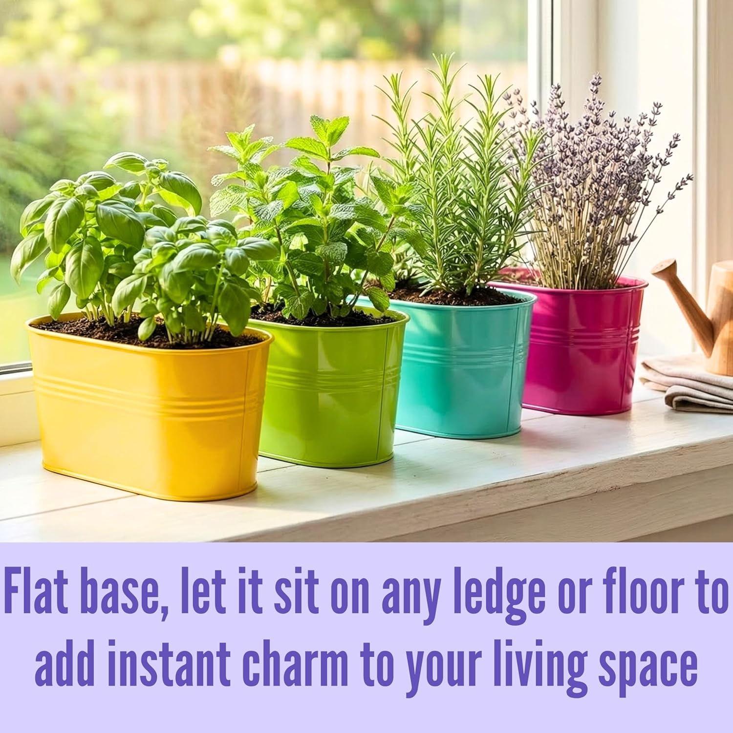LaLaGreen Rail Planter (17 Inch, 4 Pack) Colorful Metal Hanging Flower Pots Railing Fence Balcony Gardening for Apartment Patio Planters Modern Garden Style Iron Outdoor Decoration Porch Decor