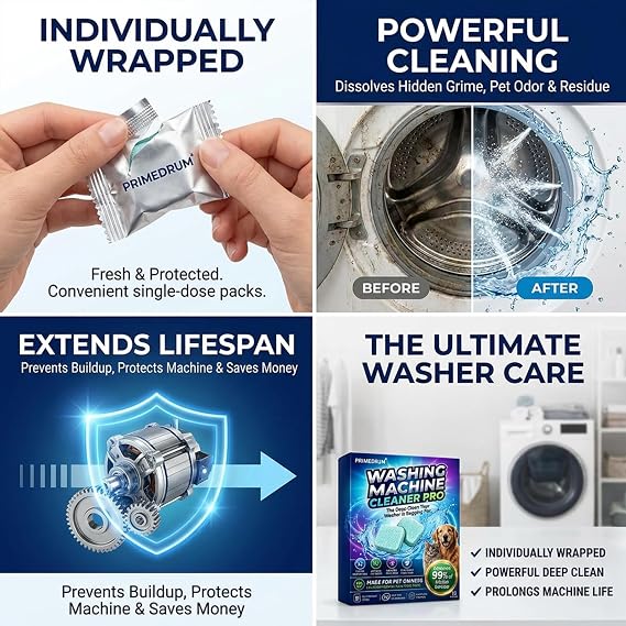 PrimeDrum Washing Machine Cleaner Pro, Prime Drum Washing Machine Cleaner, Deep Clean Tablets for All Washing Machines, for Deep Cleaning (1box/12pcs)