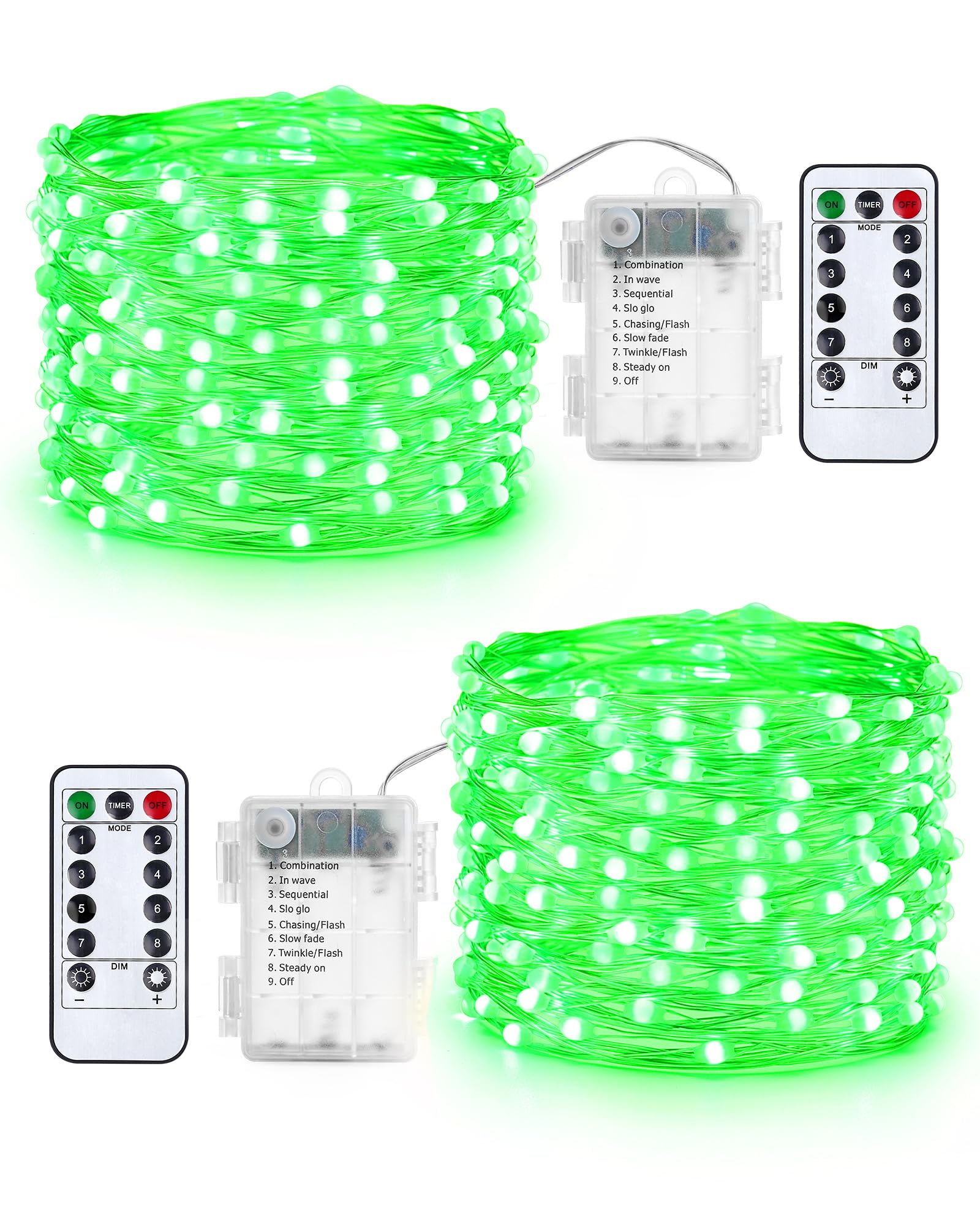 Qedertek Lichterkette Außen Batterie - 2 Stück 100 LED Silberdraht Micro Lichterkette Wasserdicht 10M Lichterkette Weihnachtsbaum Grün mit Fernbedienung für Außen Innen Garten Hochzeit Balkon