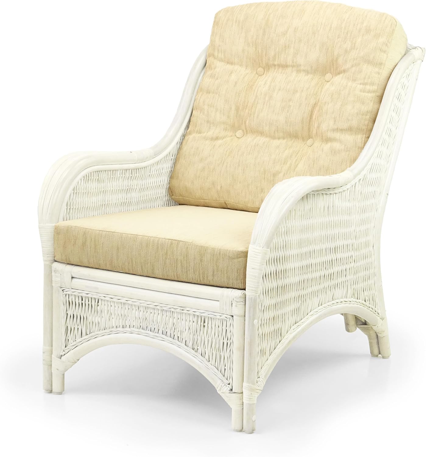 Lounge Jam Armchair ECO Natural Rattan Wicker Handmade Design with Cream Cushion, White