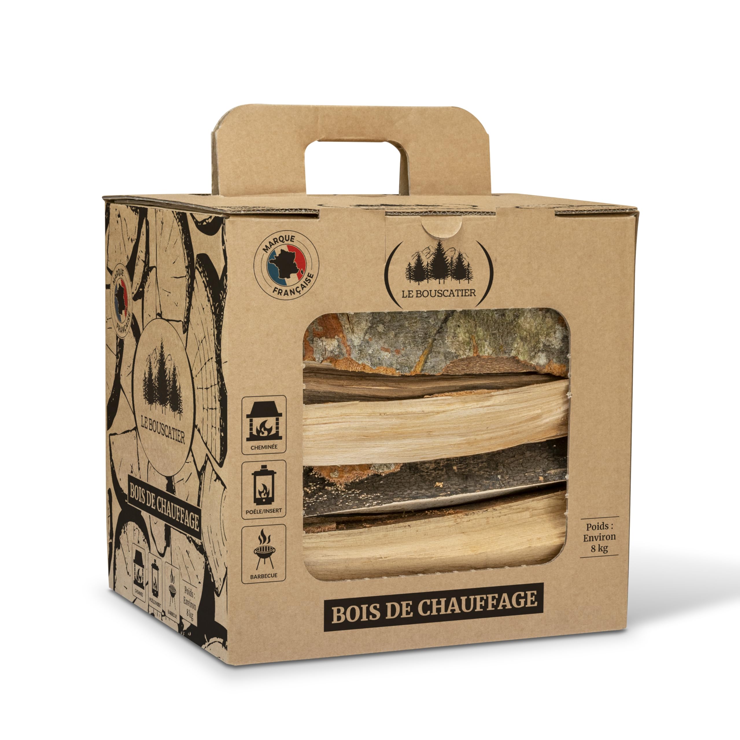Le Bouscatier Bois de Chauffage pour cheminée poêle Four Pizza cuisinières Barbecue Charbon et brasero. 20L Bois séché hêtre chêne Boite Allumette Offerte