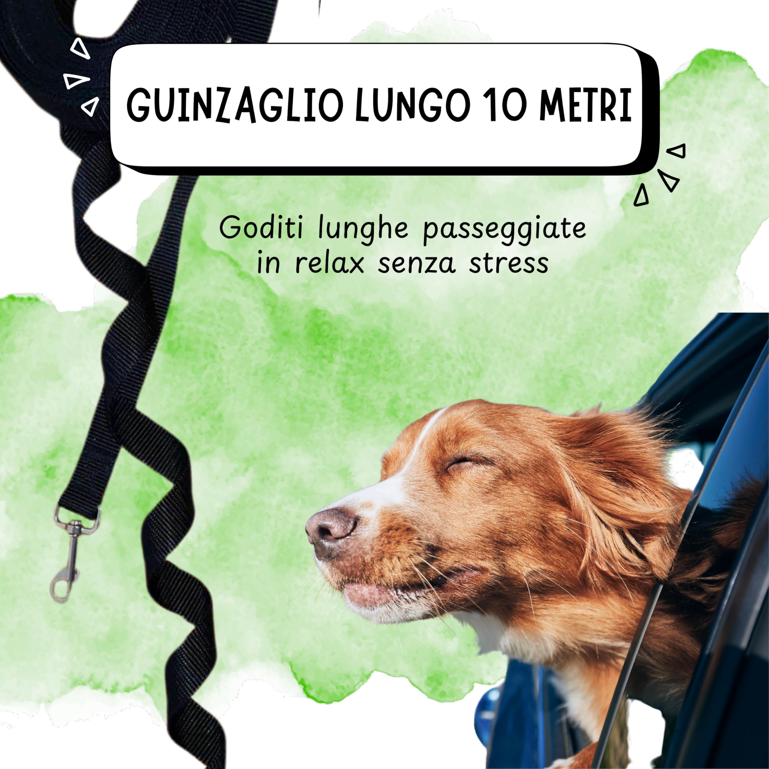 Lunghina Cane 10 Metri in Nylon Resistente – Guinzaglio Addestramento per Cani con Moschettone Girevole Antigroviglio - Nero
