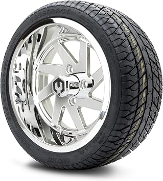 MODZ Fury Chrome 14" Golf Cart Wheels and Odyssey Tesseract 215/35-14 DOT Steel-Belted Radial Golf Cart Tires Combo - Set of 4