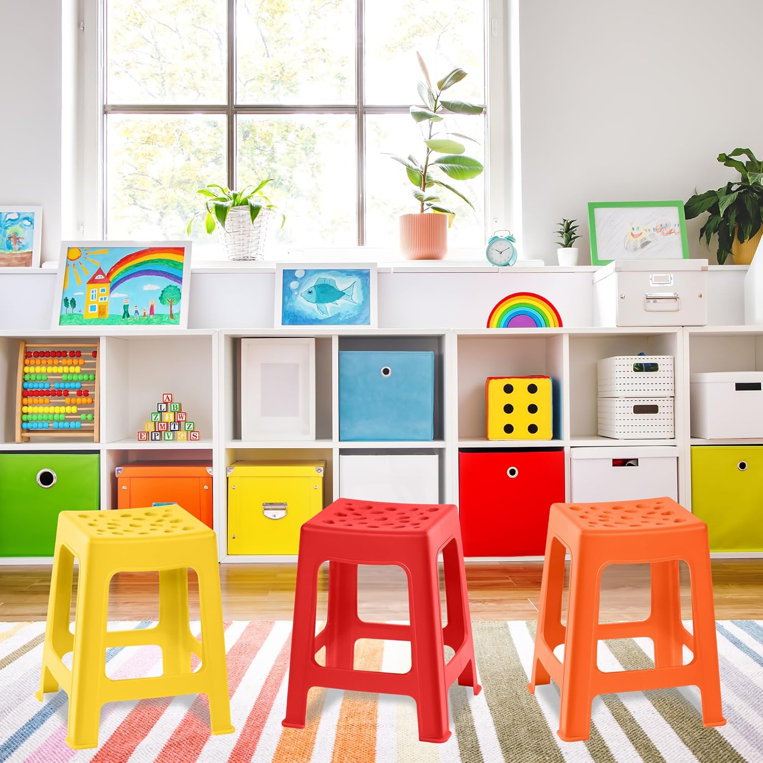 turstin 6 pack stackable classroom stools - plastic, nesting, colorful, round, indoor/outdoor, flexible seating, decorative chairs for home, office, school