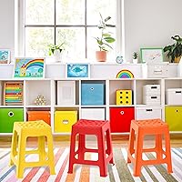 Vista 2 de TURSTIN Paquete de 6 taburetes apilables para aula, de plástico, coloridos, redondos, interiores y exteriores, asientos flexibles, sillas