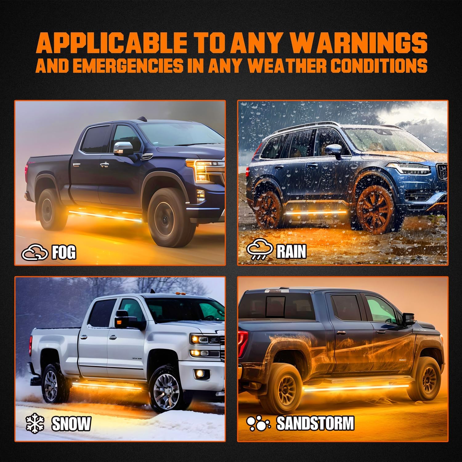 2PCS 70 inch Truck Emergency Strobe Lights Strip 864 LED Running Board Lights Bar Waterproof Flexible Flashing Warning Safety Light for Trucks Construction Vehicles Pickup SUV (Amber White)