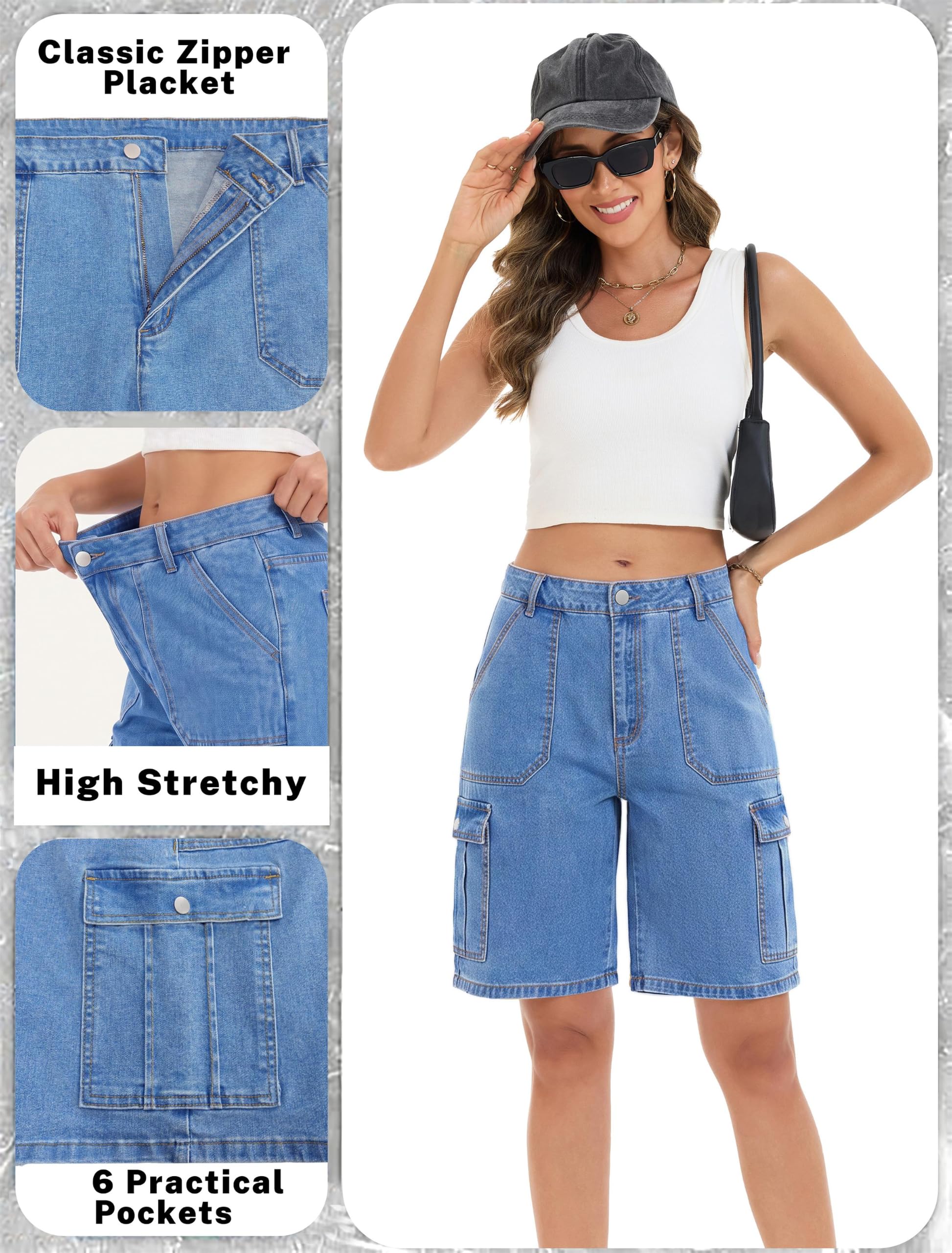 Actcat Jeans Shorts Damen High Waist Sommer Kurze Hose Damen Knielang