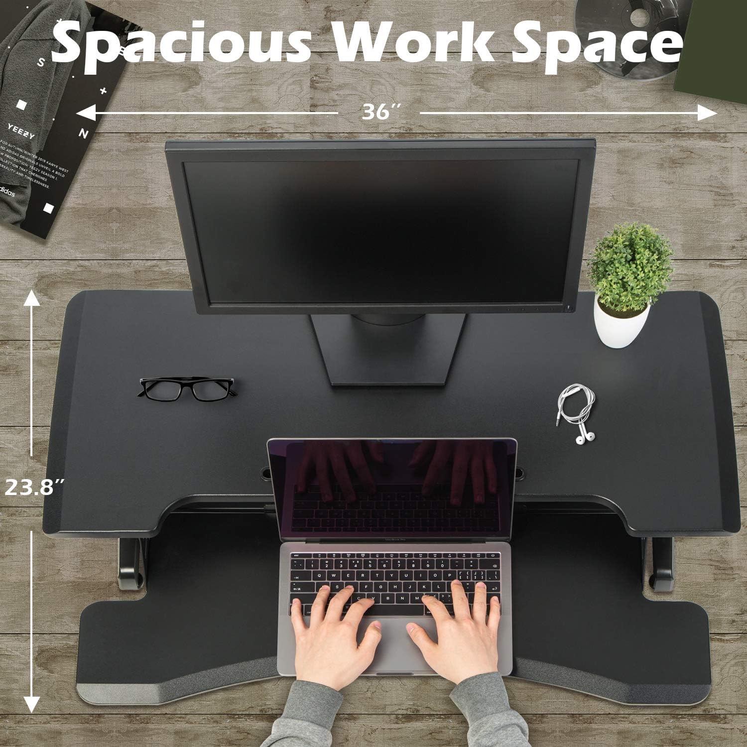 OUTFINE Standing Up Desk Converter Height Adjustable Home Office Desk Sit Stand Riser Workstation with Keyboard Tray (Black, 36'') : Office Products