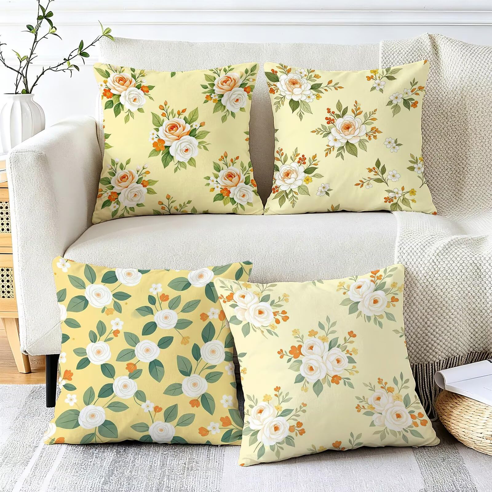 Cojines Exterior Amarillo Funda Almohada 45x45cm Juego de 4, Cod-487