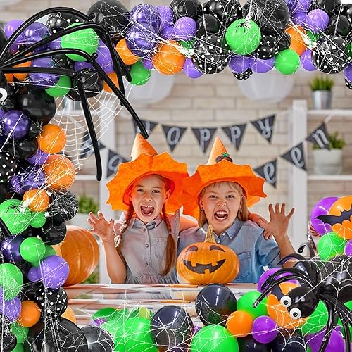 Miniatura 6 de Kit de arco de guirnalda de globos de Halloween con tela de araña y calcomanía de murciélago 3D, globos de araña, globos de araña, globos negros,