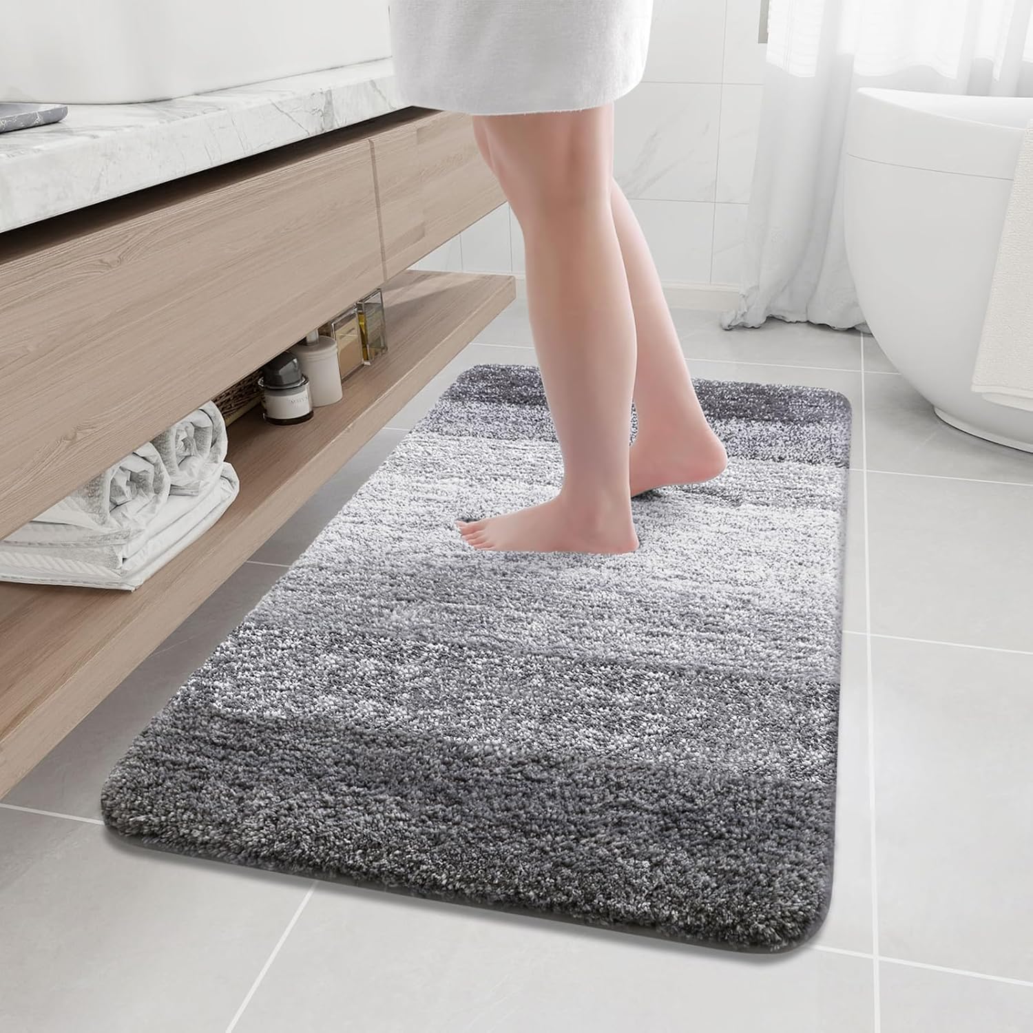 Arotive Microfiber Bathroom Rugs, Shaggy Soft and Absorbent Bath Rug, Non-Slip, Thick Plush Machine Washable Dry Bath Mats for Bathroom, Tub and Shower, 44x24, Grey, Rectangular