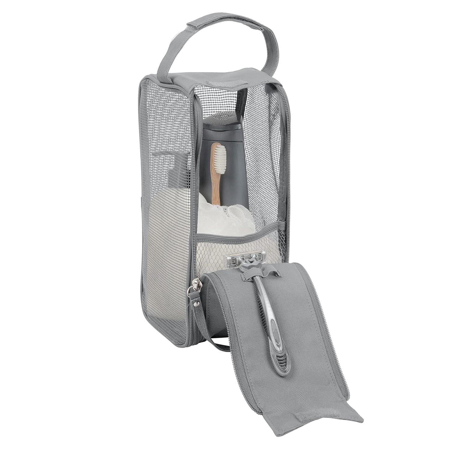 Simplify Hanging Mesh Toiletry Bag Travel Organizer Perfect for Dorm Gym Back to School Shampoo Shower Accessories Grey
