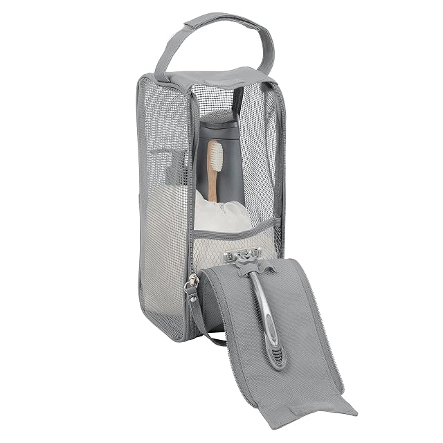 Simplify Hanging Mesh Toiletry Bag Travel Organizer Perfect for Dorm Gym Back to School Shampoo Shower Accessories Grey