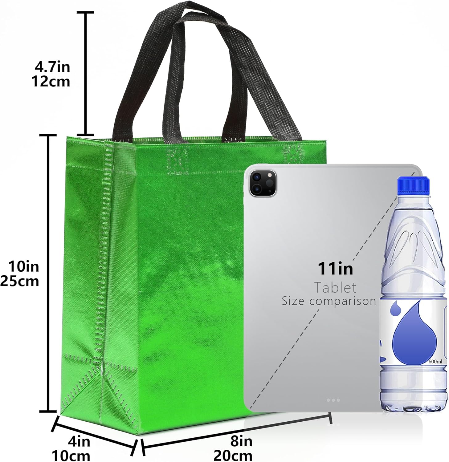 KeerxunBag 12pcs Reusable Gift Bags(Includes Tissue Paper) Gift bag with handle Birthdays Parties Holidays Weddings Medium 10x4x8in green Gift Bags - Image 2