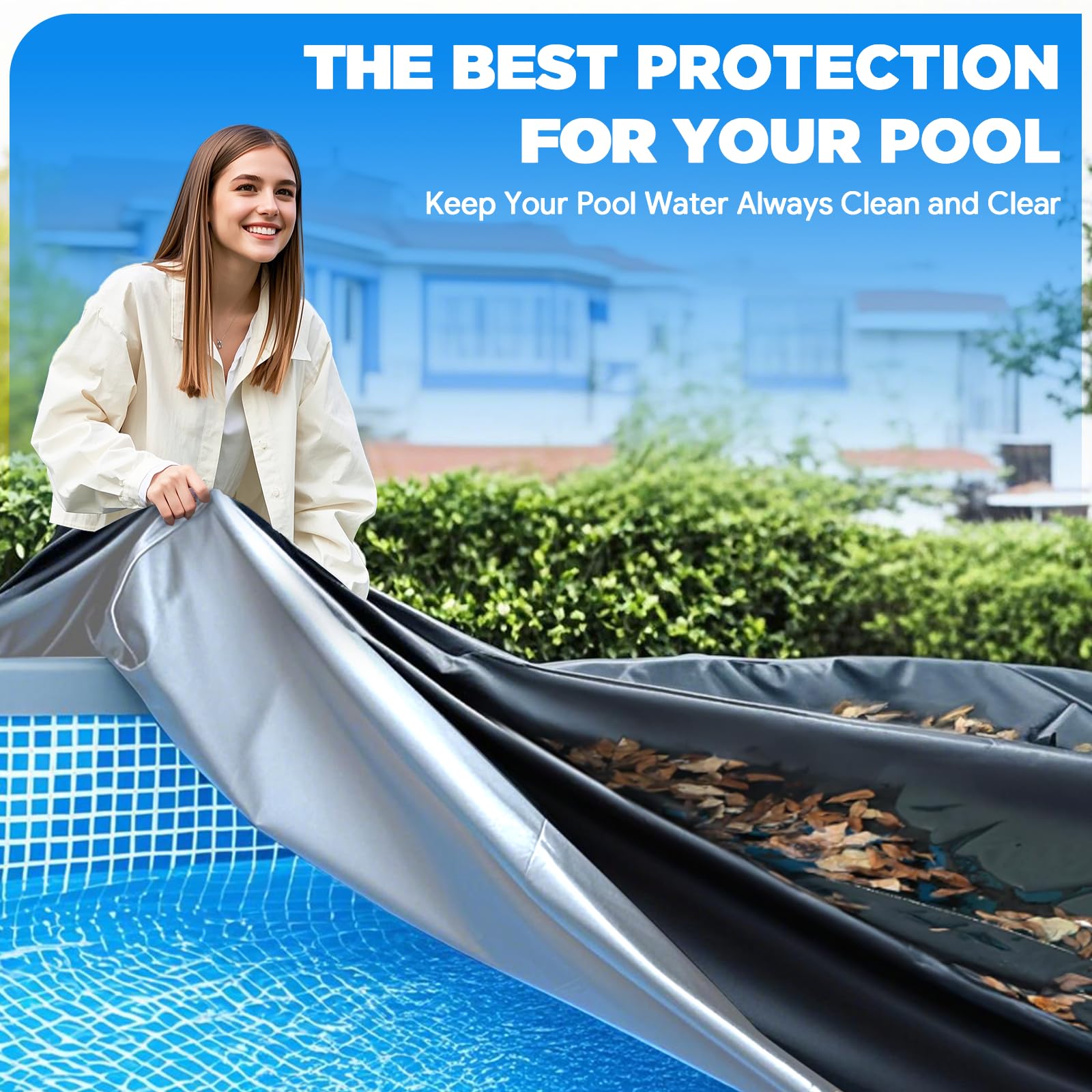 Bâche pour piscine hors sol de 1,8 m – Bâche ronde robuste 420D avec câble métallique en acier et tendeur – Forte résistance à la déchirure, aux UV et à la poussière – Noir
