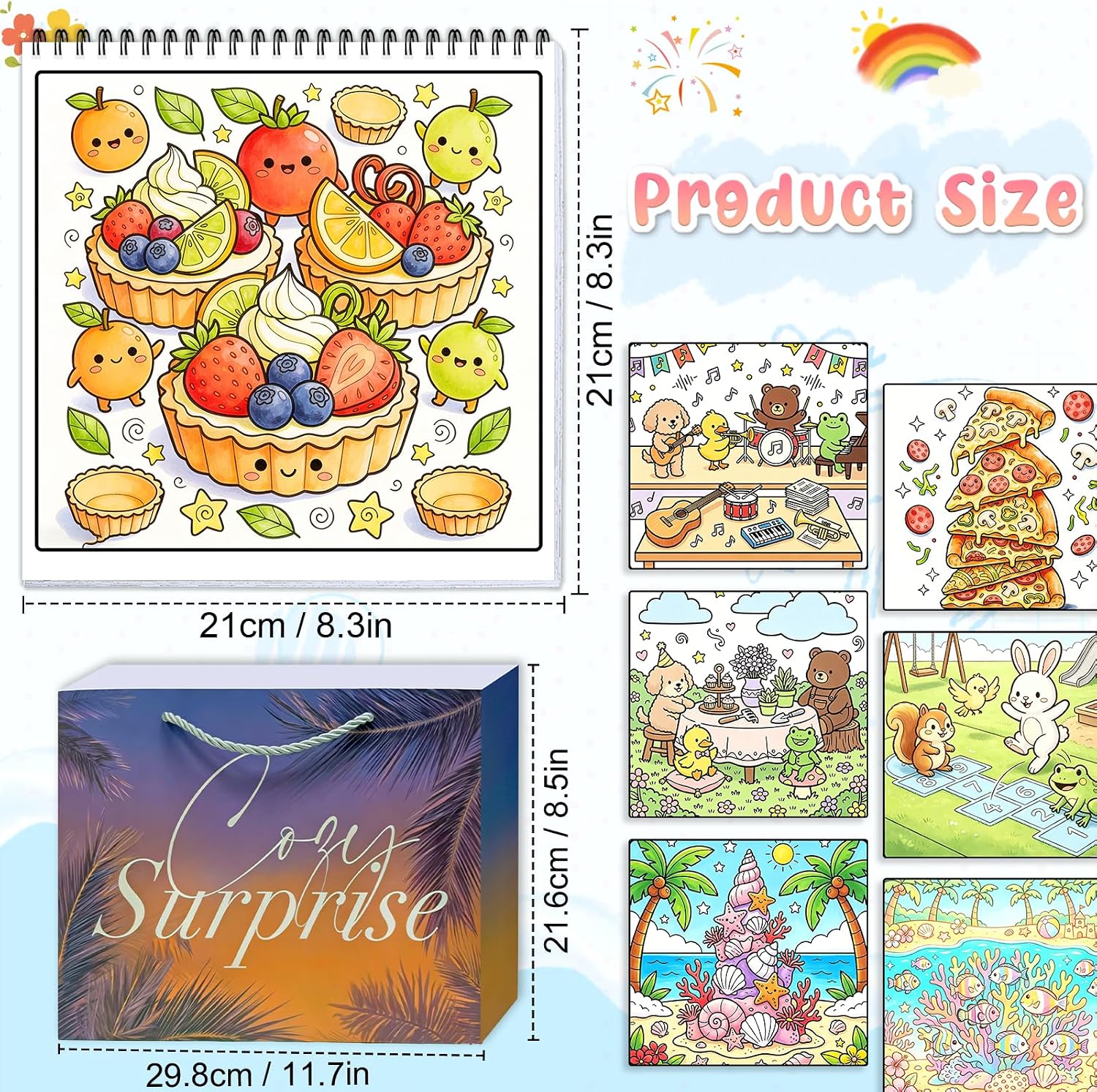 4-Pack Spiral Bound Coloring Books for Adults - Relaxing Arts & Crafts Gifts for Women - 96 Simple & Cute Single-Sided Patterns(Sweet & Fun & Creative & Seaside)