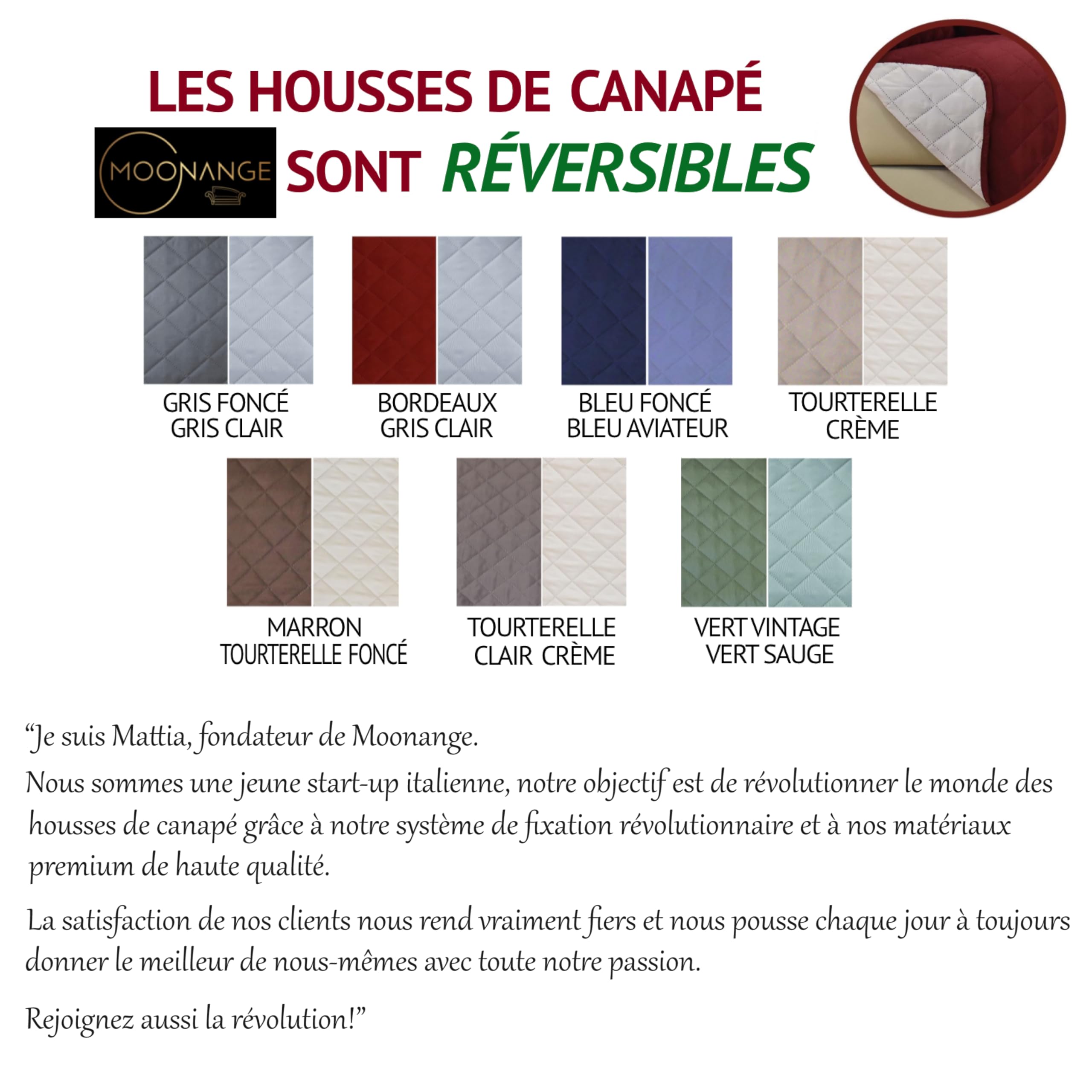Moonange Housse de canapé 3 Places 165 cm Imperméable Réversible Antidérapante Taupe