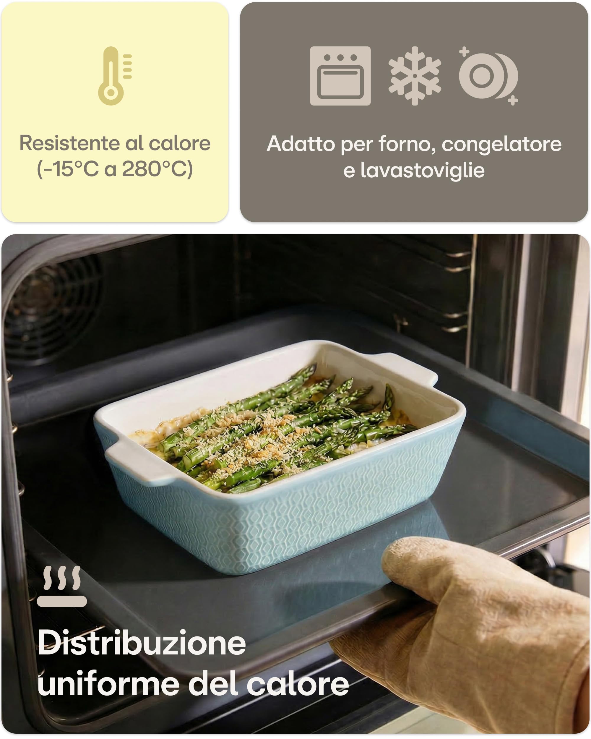 Praknu Pirofila in Ceramica Piccola - Antiaderente e Antigraffio - Pirofila da Forno in Ceramica con Bordo Alto - Pirofile da Forno Rettangolare (Blu)