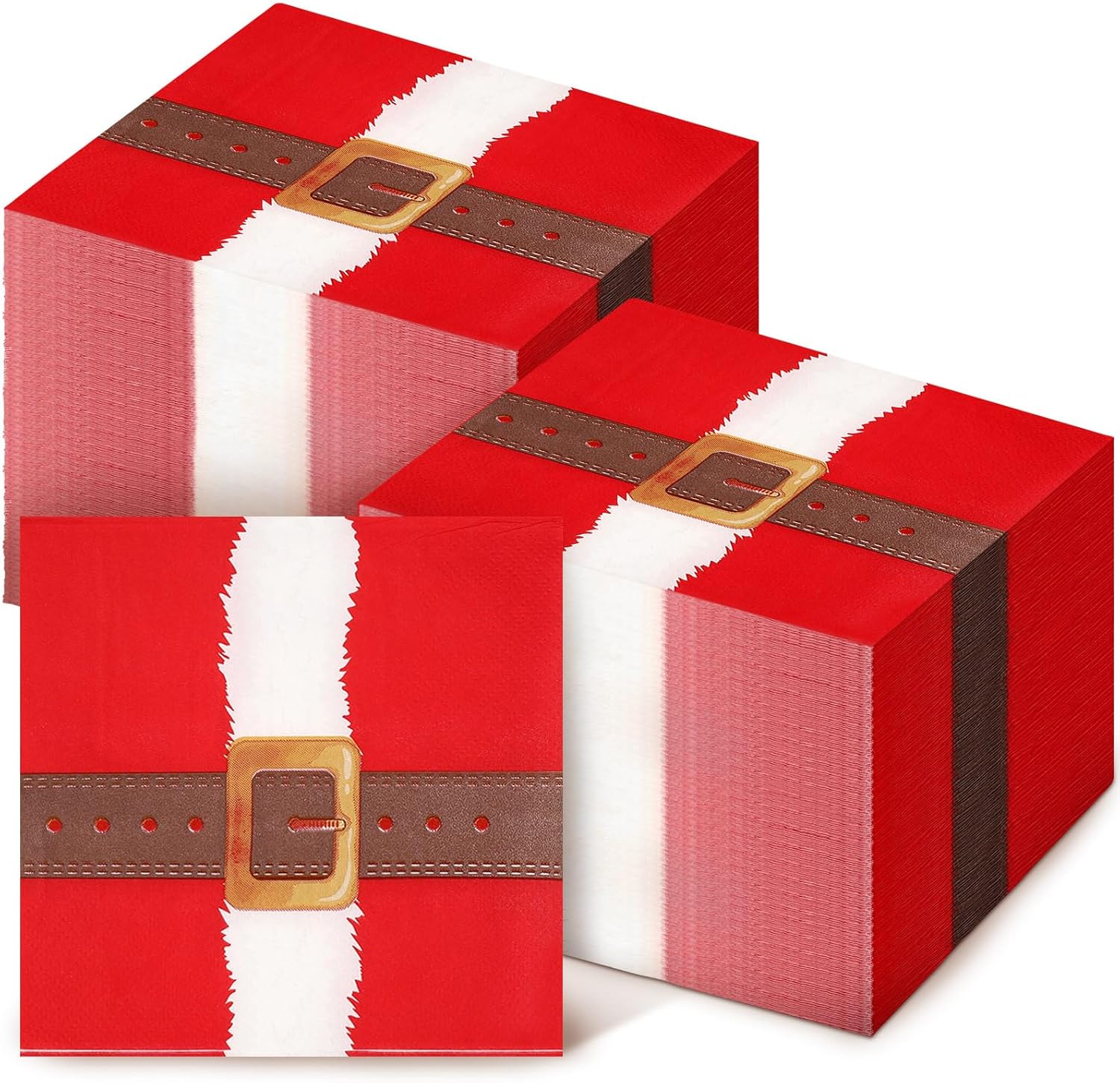Sinmoe 200 Pieces Christmas Paper Napkins Santa's Belt Buckle Disposable paper Cute Santa Dinner Hand Napkin Towel for Christmas Winter Holiday Party Kitchen Bathroom Home Decorative Towels (Red)
