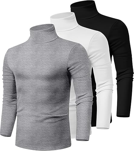 Ficerd Paquete de 3 camisas de cuello alto para hombre, suéteres de cuello alto falso de manga larga, camisetas de punto ajustado, ropa interior