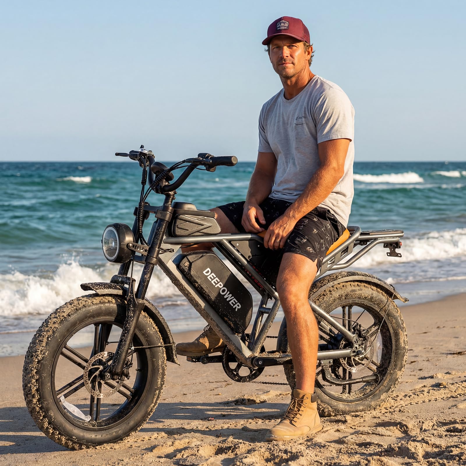 DEEPOWER QS7 Bicicleta Eléctrica, Batería Extraíble 48V 60Ah/35Ah/20Ah, Autonomía 110-250KM, Motor con Par 120N·m, Neumáticos Anchos 20'' x 4.0, 7 Velocidades, Suspensión Hidráulica Completa