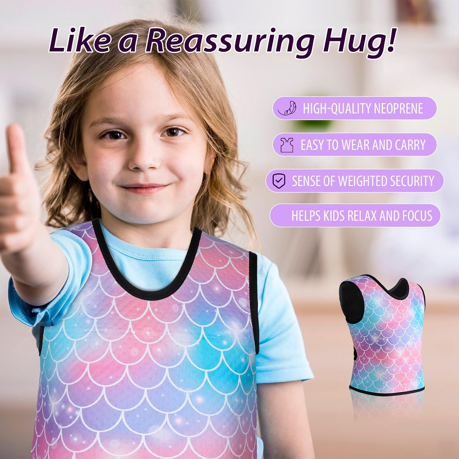 Janmercy Kids Compression Vest Ages 2 to 9 Soft Adjustable Breathable Neoprene Comfort Vest for Boys Girls School Home Daily(Mermaid,Small)