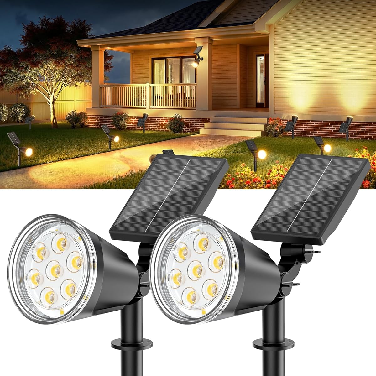 Solar Lights Outdoor Spot Light: 4 Pack 120°&180° Adjustable Bigger LED Solar Spot Lights Outdoor Waterproof - Landscape Lighting Spotlights for Garden, Yard, Pathway, Tree, Flag, Wall (Warm White)