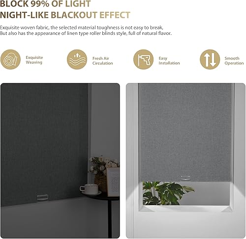 Miniatura 4 de HOTSOON Persianas enrollables opacas de lino para ventanas, sin cordones, persianas enrollables para oscurecer la habitación, fáciles de instalar,