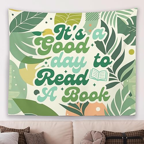 Miniatura 15 de MNASAIOO Tapiz colgante de pared con texto en inglés "It's A Good Day to Read A Book" para colgar en el aula, tapices florales de moda, decoración