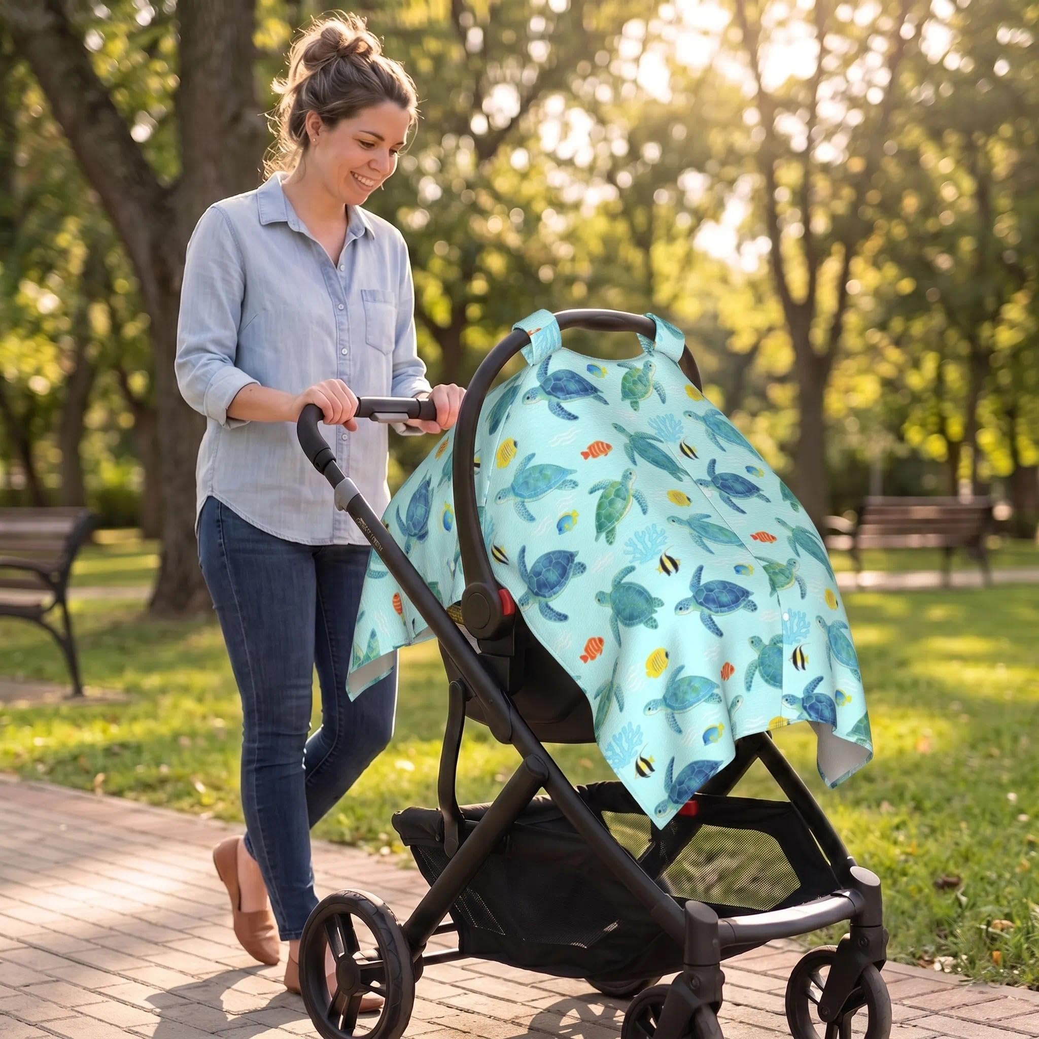 Funda para asiento de coche de bebé con diseño de tortuga marina, cubierta de lactancia, cubierta de cochecito, cubierta de carrito de compras, regalo para niños y niñas