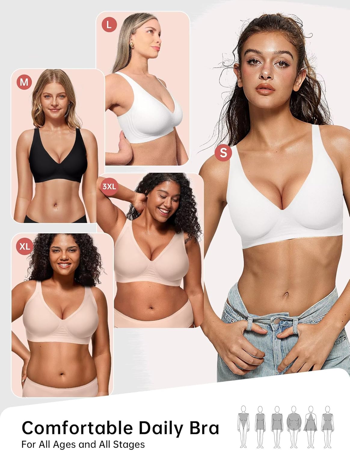 Vertvie Jelly Wireless Bras for Women Push Up Plunge Seamless T-Shirt Bras No Underwire Supportive Full Coverage Bralettes - Image 5