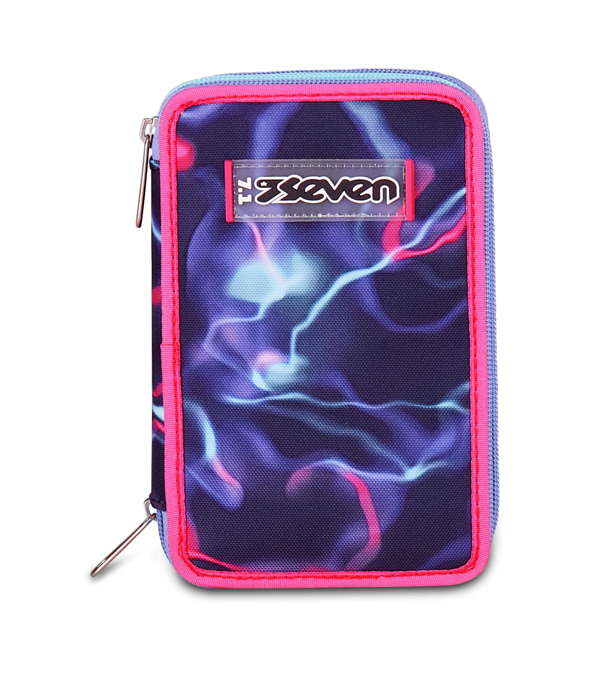 Seven Electrivibe Girl - Estuche Escolar con 3 Cremalleras, Color Rosa, Soporte para bolígrafos, Triple Compartimento, 45 Piezas, Completo con bolígrafos, lápices y Colores, Mochila de Accesorios