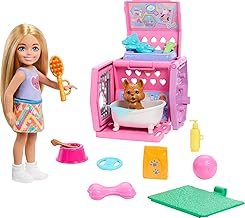 BARBIE Chelsea® Puppy Carrier Playset, Blonde Small Doll and Accessories, Dog Carrier with Puppy Themed Play Pieces, JDF89