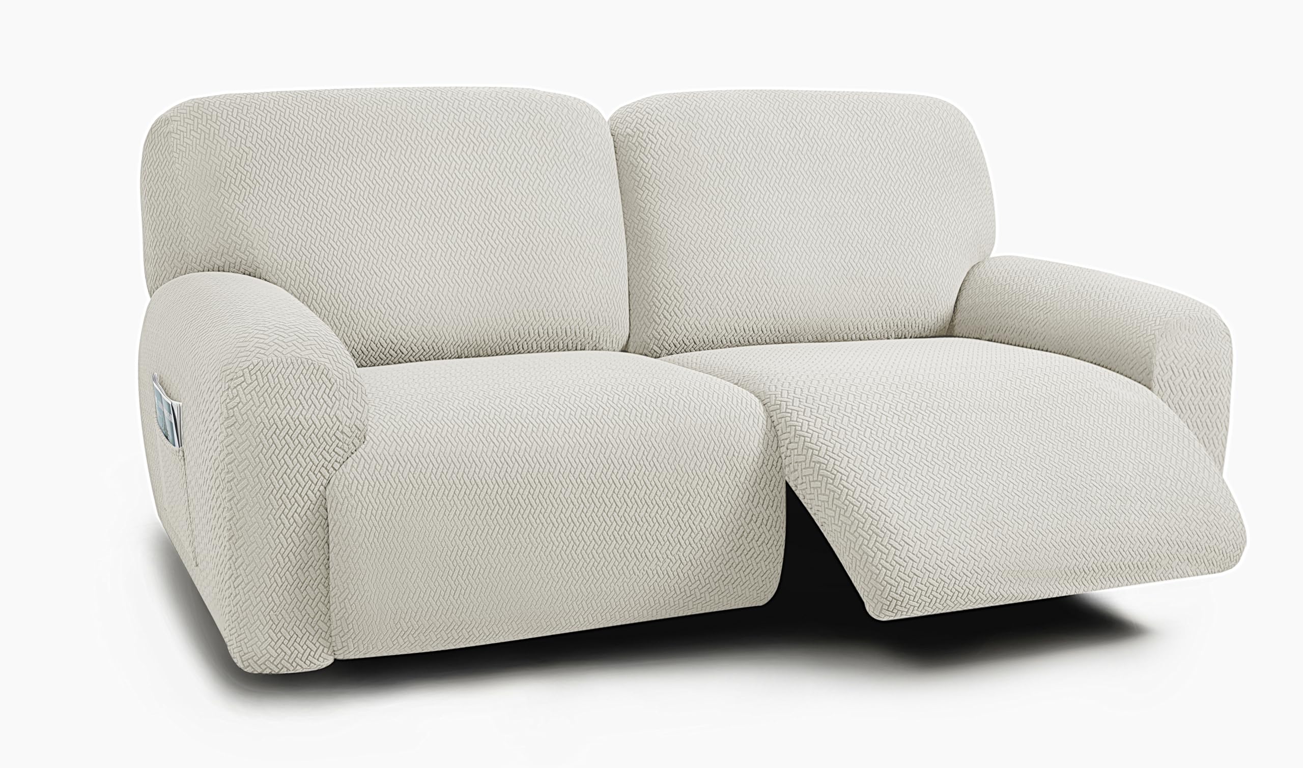 Photo 1 of ULTICOR Extra Wide 75" - 100", Reclining 2 Seater Sofa, Extra Wide Reclining Love Seat Slipcover, 6-Piece Jacquared Fabric, Reclining Sofa Covers, Thick, Soft, Washable (Style 3) (Ivory)