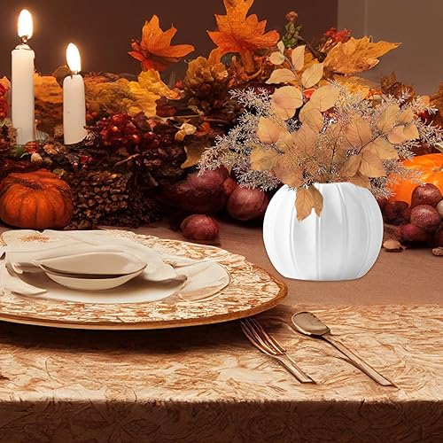 Miniatura 6 de Jarrón con forma de calabaza, maceta de cerámica blanca de 4.5 pulgadas, jarrones de cerámica de calabaza únicos, adorno de calabaza artificial,