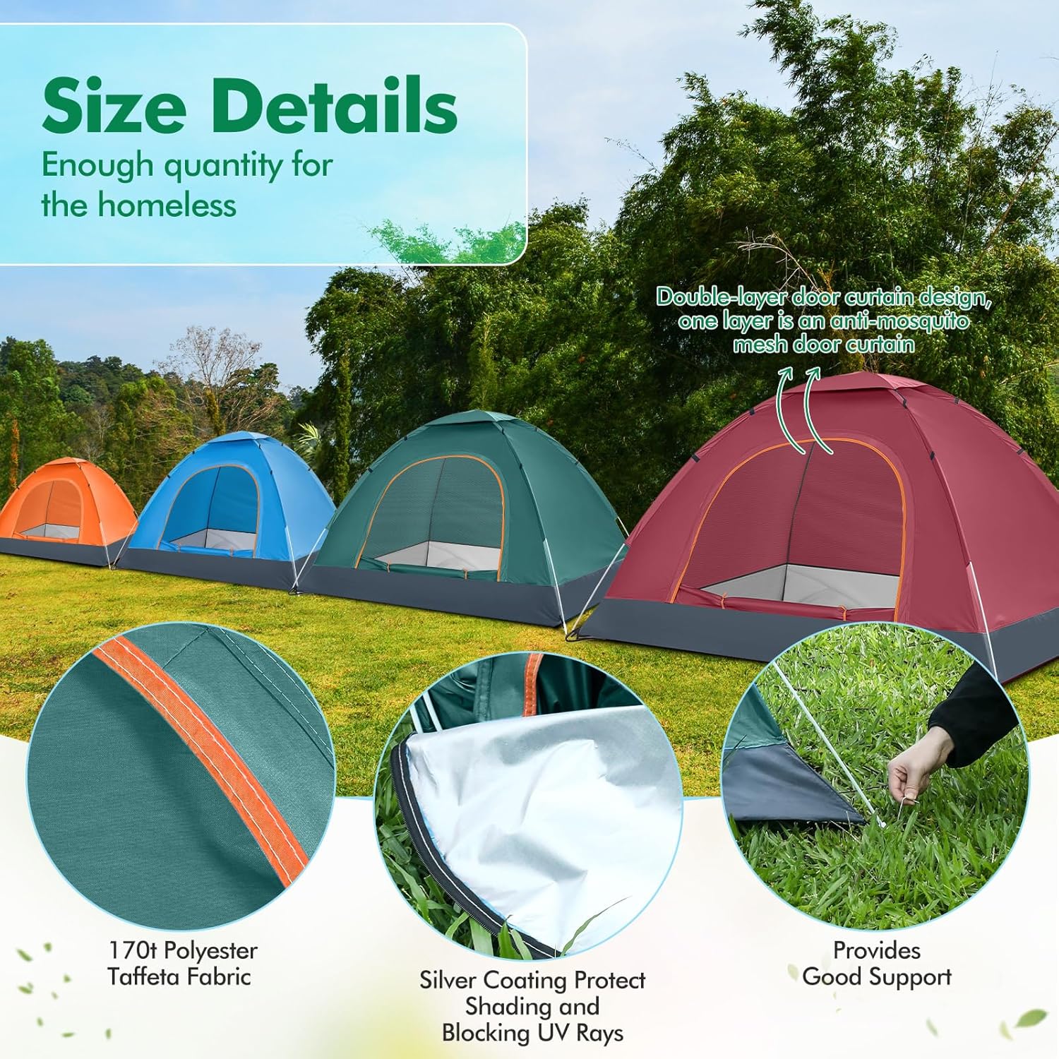 Woanger 10/16 Pack Bulk 2 Person Camping Tents for Homeless Lightweight Tent with Rain Fly and Carrying Bag Waterproof Windproof Setup Pop Up for Camping Backpacking Donation