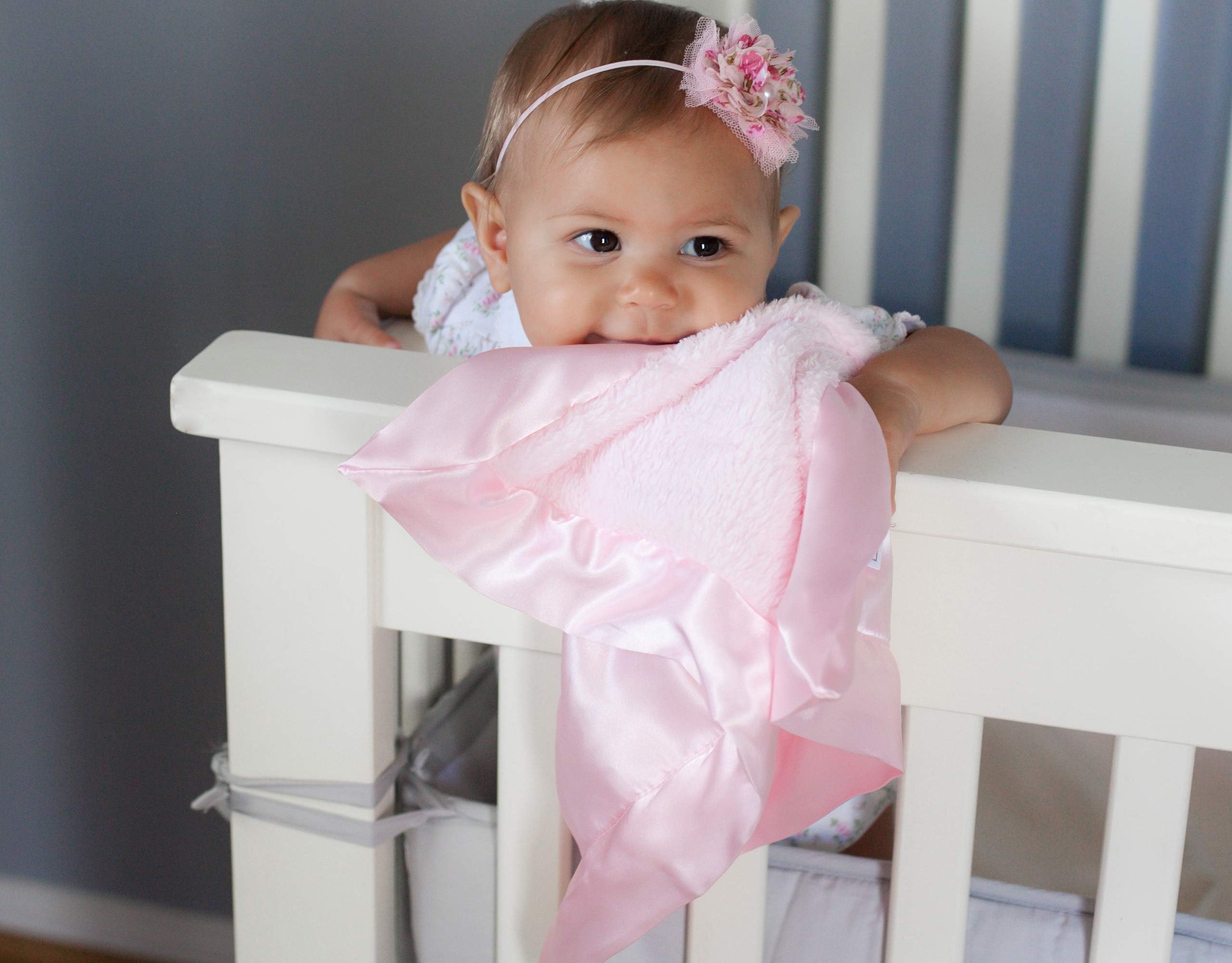 Luxurious Plush & Satin Security Blanket 14"x17" Pink