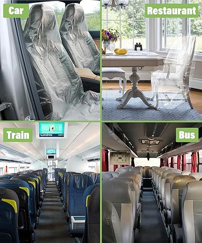 Miniatura 4 de Zlirfy Funda de asiento, 100 piezas de plástico PE desechable, ajuste universal para vehículo, protectora, transparente, ligera, fácil de almacenar,