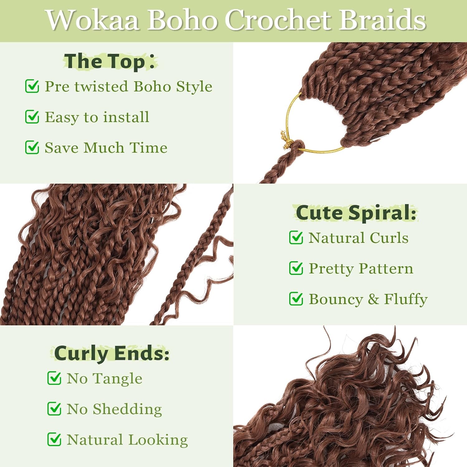Goddess Box Braids Crochet Hair for Woman 12 Inch 7 Packs Short Pre-looped Crochet Box Braids Curly Ends Brown Bohemian Hippie Braids Synthetic Braiding Hair Extension 30#