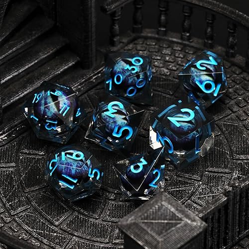 Miniatura 9 de FONVGOGO Dados DND de núcleo líquido, juego de dados de ojo de dragón D&D, dados de resina de borde afilado, dados de mazmorras y dragones, dados